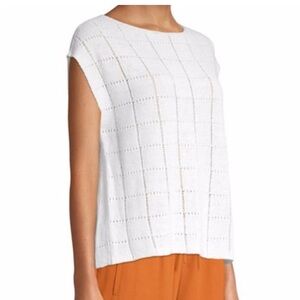 New Organic Linen Pointelle Short-sleeve Sweater